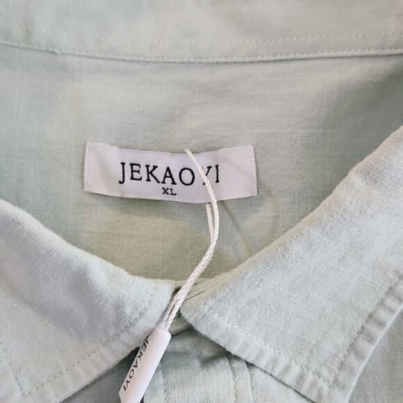 Jekaoyi Shirt Men's XL Long Sleeve Pistachio Linen Blend Button Down Solid Plain - Picture 7 of 16